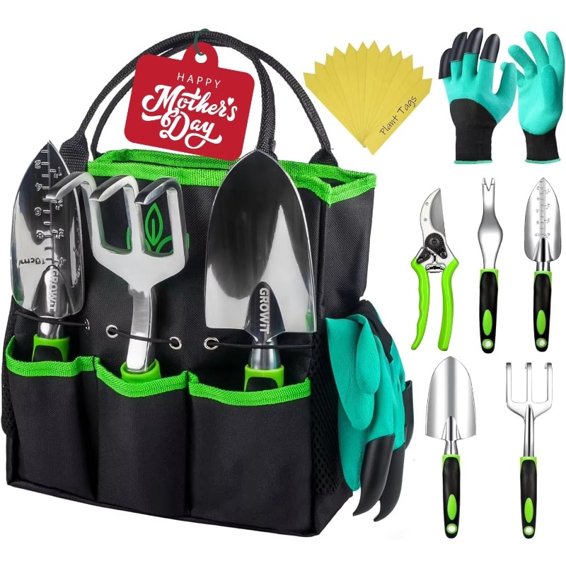 Gardening Tools Rake - 9 Pcs Ergonomic Garden Tool Set,