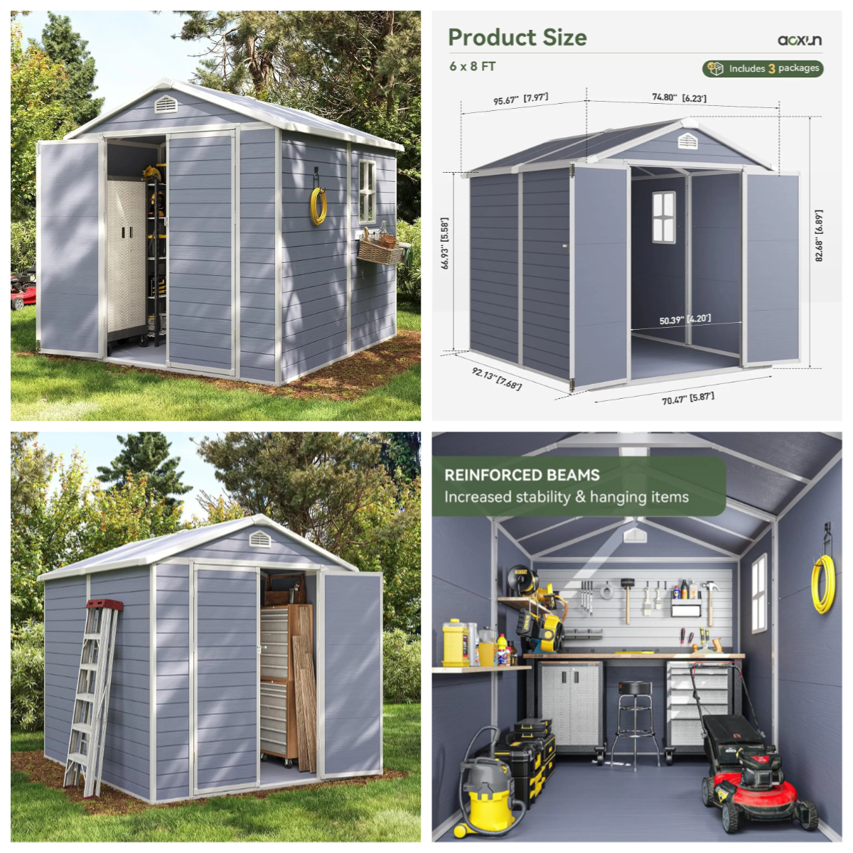 Gardening Tools Organiser - Outdoor Storage Shed with Window &